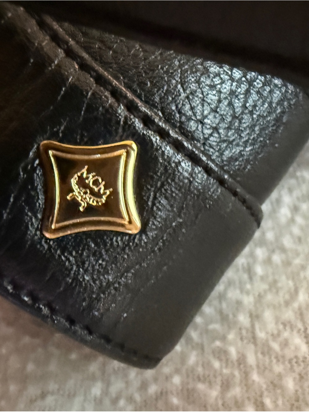 MCM Vintage Black Leather Backpack with Gold Logo Hardware - Picture 5 of 11